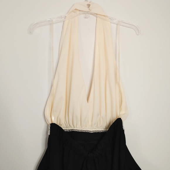 Line Up Y2k black & cream rhinestone halter jumpsuit. Size L - Picture 8 of 14